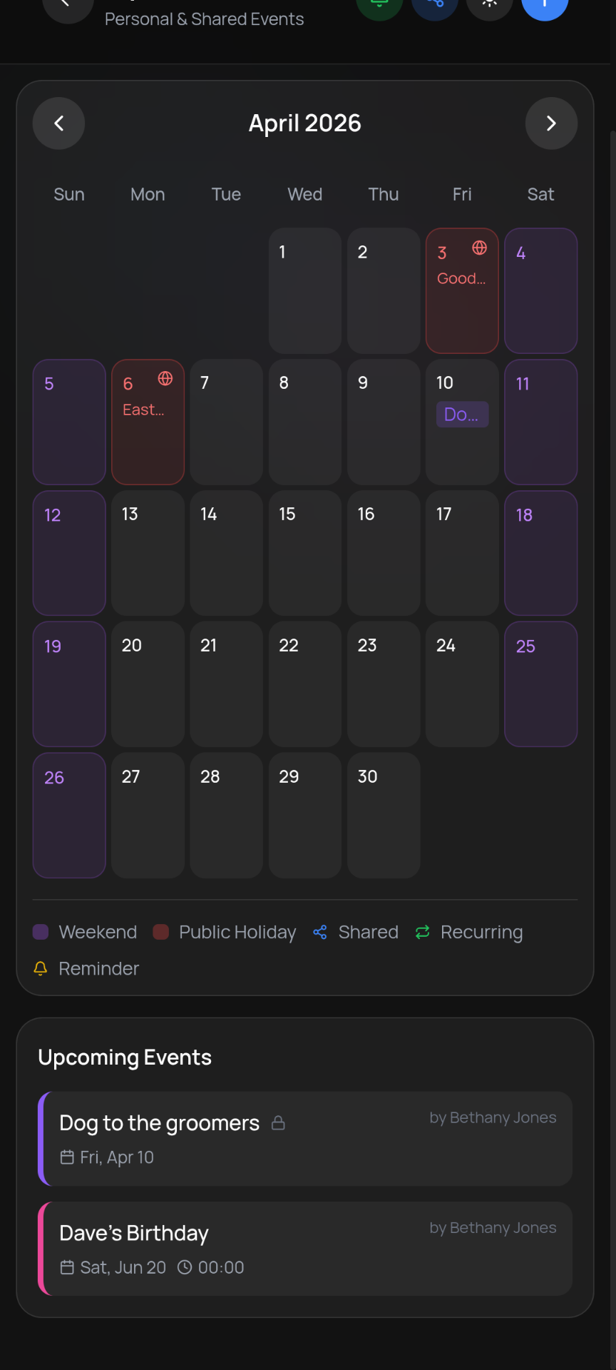 Shared Family Calendar